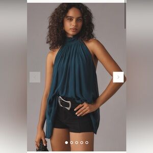 By Anthropologie Halter Tank, teal, Size L NWT